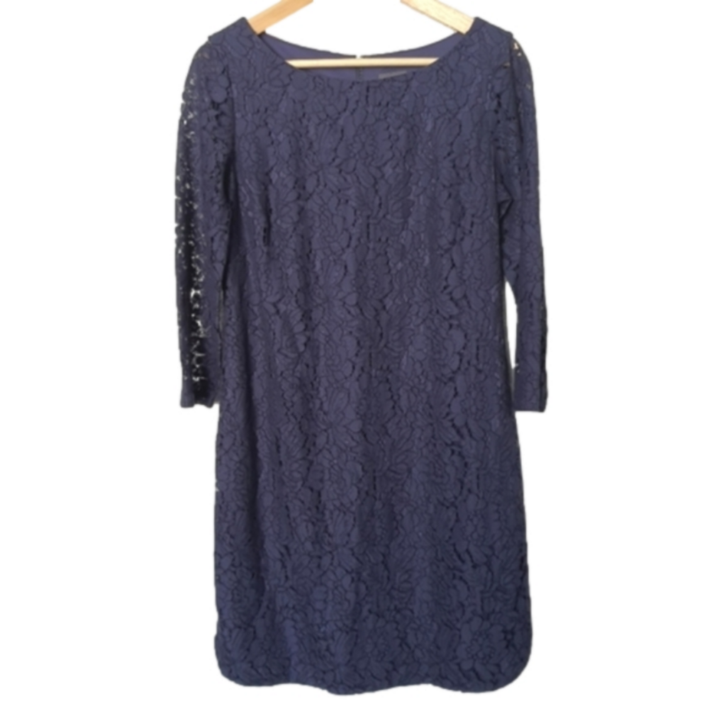 Vince Camuto Mini Lace Floral Pattern Dress Long Sleeve Sheath Boatneck Size 8